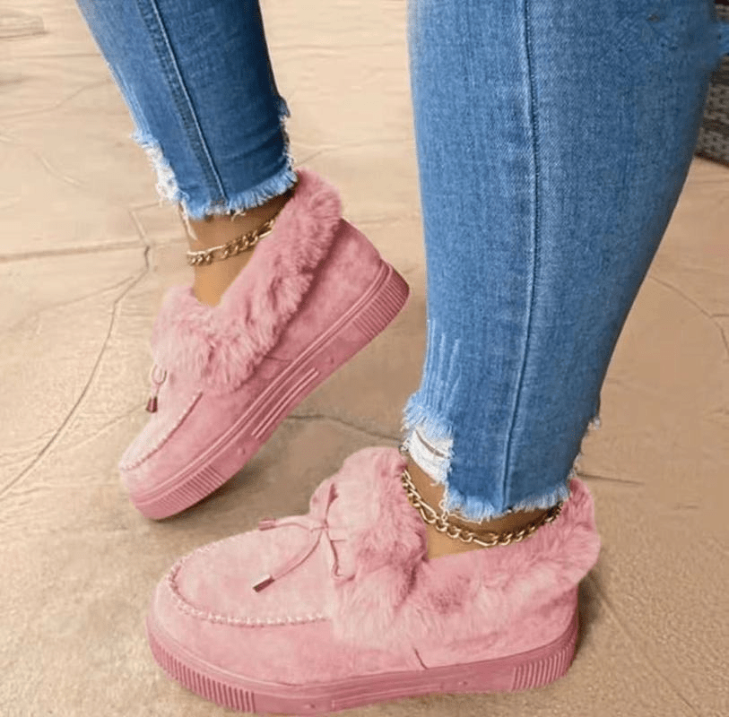Chloe - Women's Fur-Trim Ankle Boots with Bow Detail - Boots - Pink - Davies & Cooper