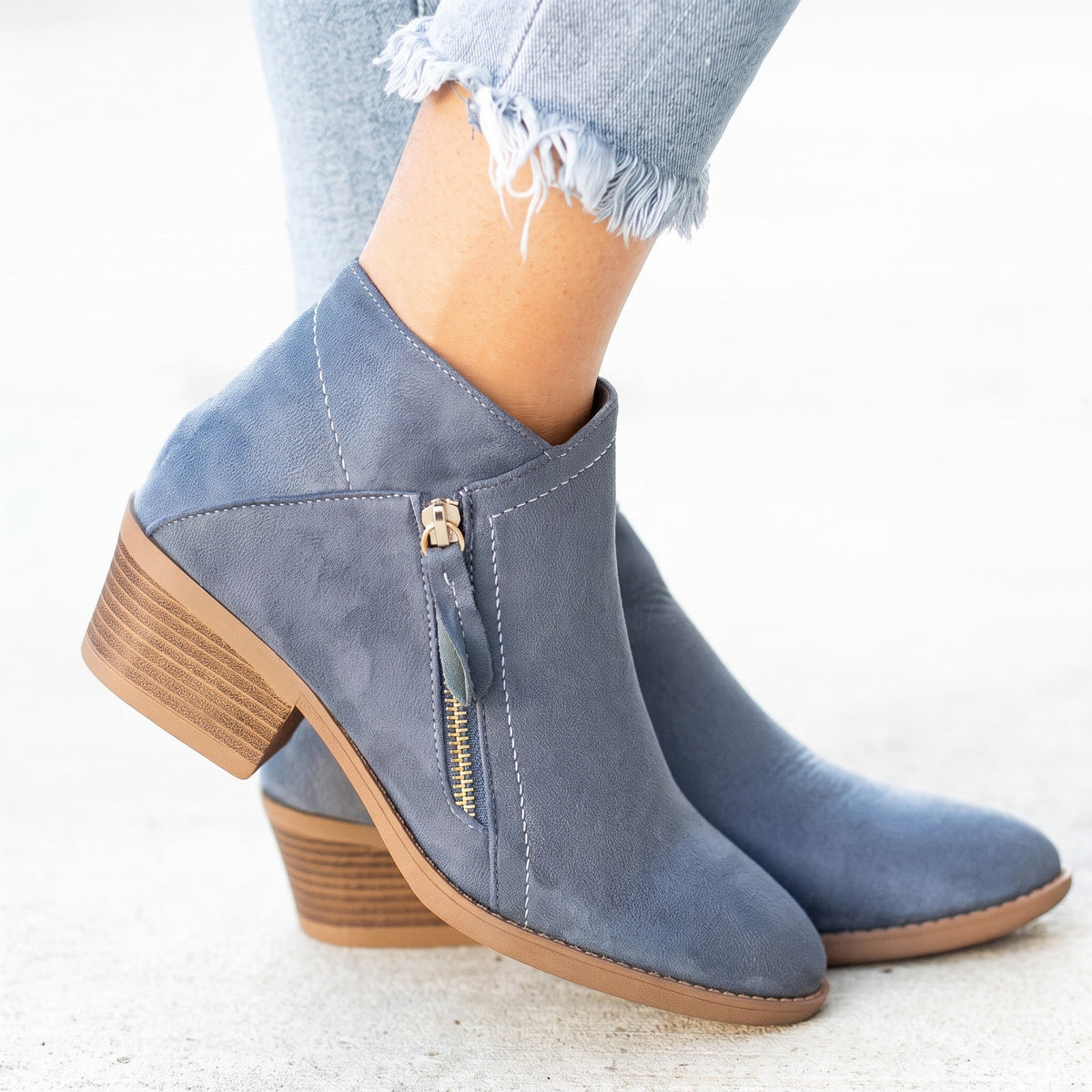 Chloe - Women's Orthopaedic Ankle Boots with Zip Fastening and Block Heel - Boots - Blue - Davies & Cooper