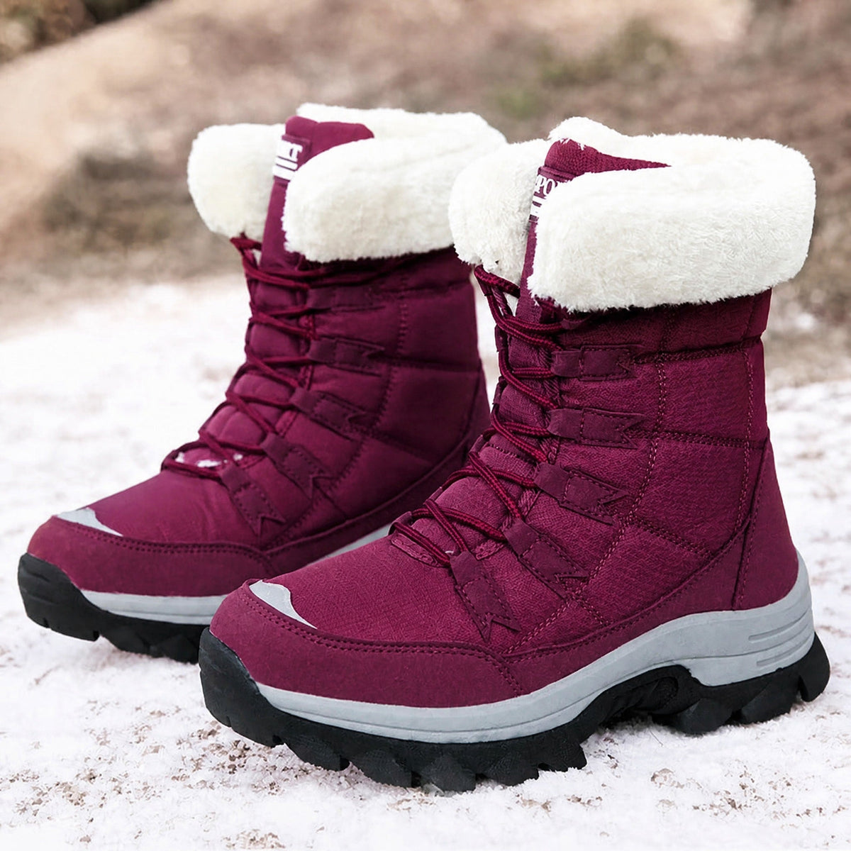 Chloe - Women's Waterproof Faux Fur Trim Chunky Sole Snow Boots - Boots - Purple - Davies & Cooper