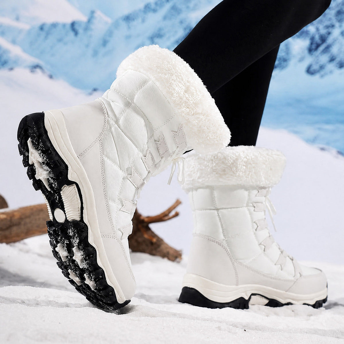 Chloe - Women's Waterproof Faux Fur Trim Chunky Sole Snow Boots - Boots - Black - Davies & Cooper