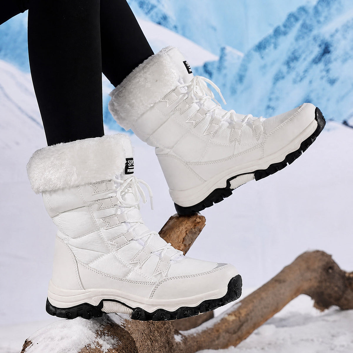 Chloe - Women's Waterproof Faux Fur Trim Chunky Sole Snow Boots - Boots - Black - Davies & Cooper