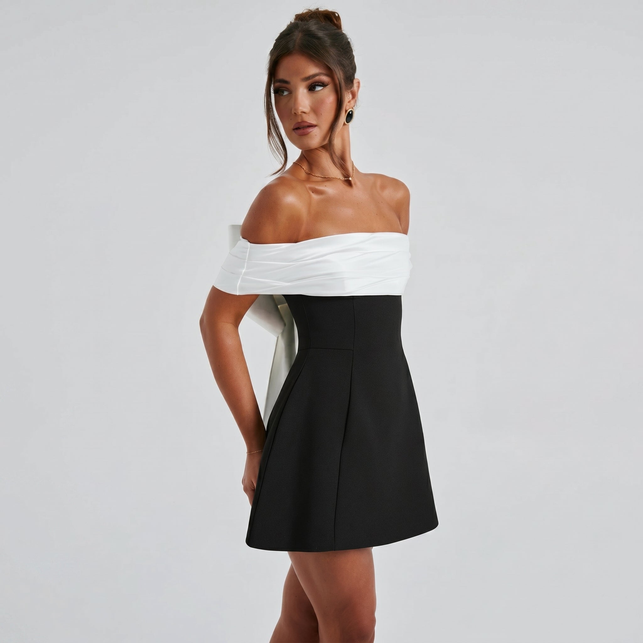 Clara - Women's Off - Shoulder Bow Back Party Mini Dress - Mini Dress - Black - Davies & Cooper