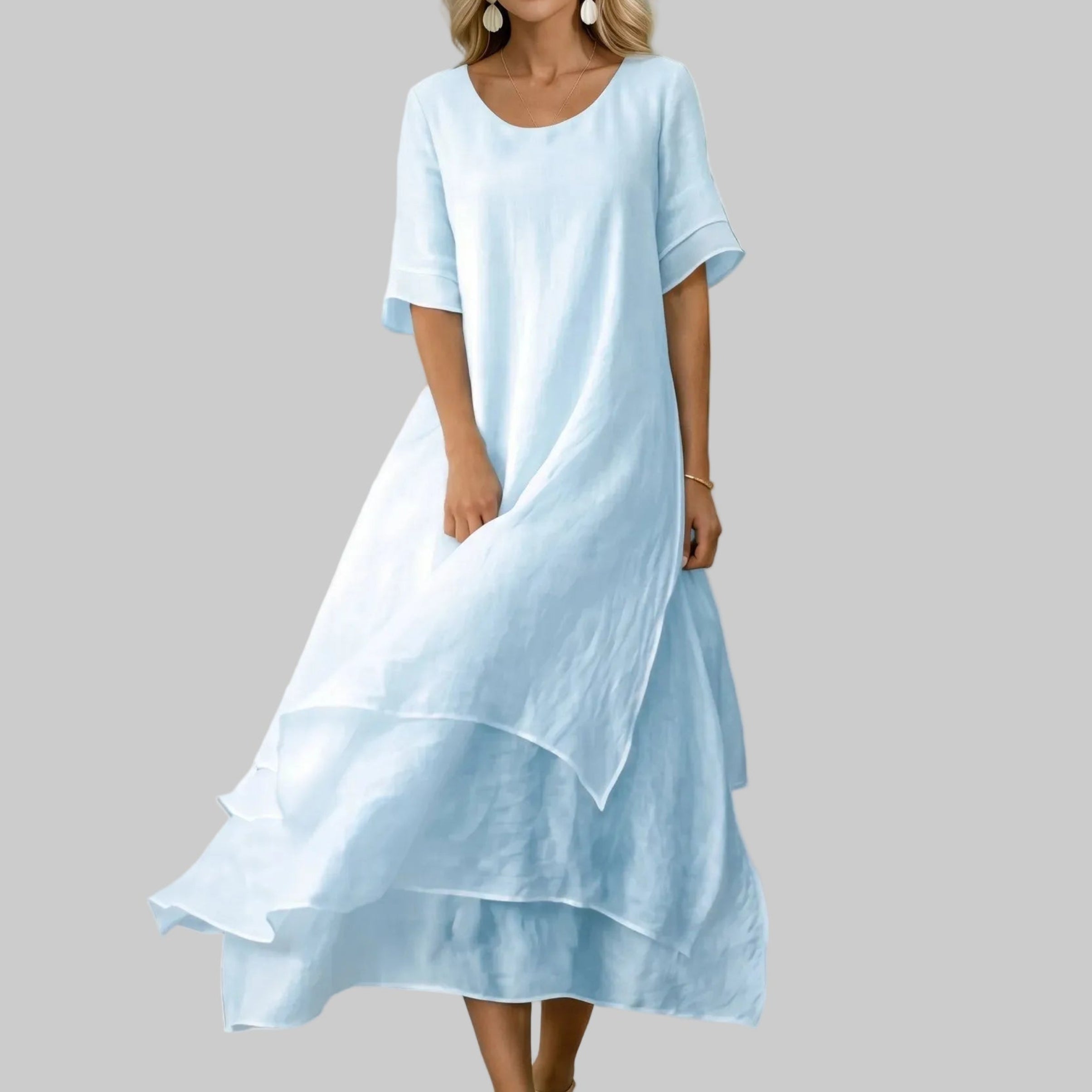 Clara - Women's Summer Layered Hem Maxi Dress - Midi Dress - Blue - Davies & Cooper