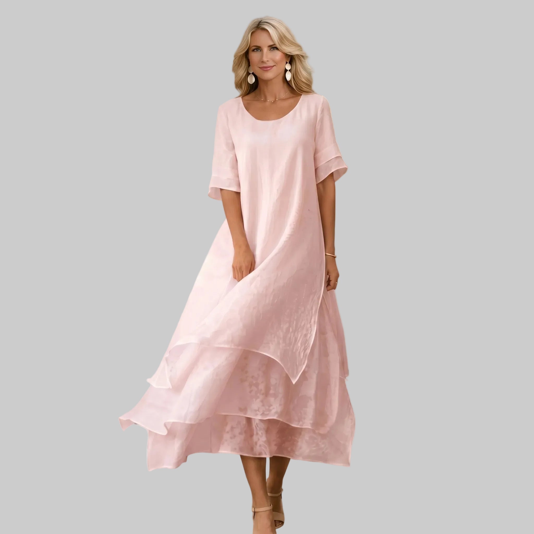 Clara - Women's Summer Layered Hem Maxi Dress - Midi Dress - Pink - Davies & Cooper