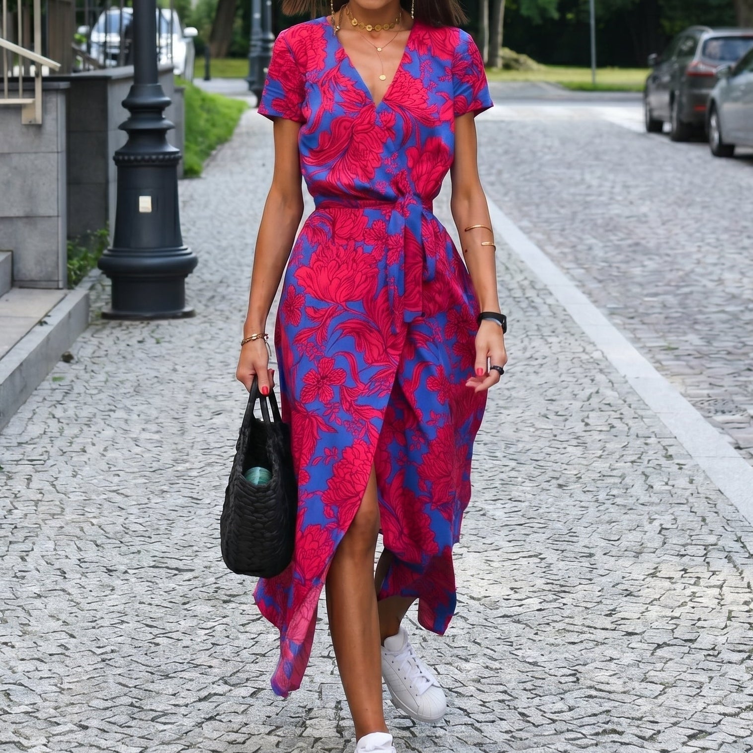 Clara - Women's Summer Vintage Floral Wrap Maxi Dress - Maxi Dress - Red - Davies & Cooper