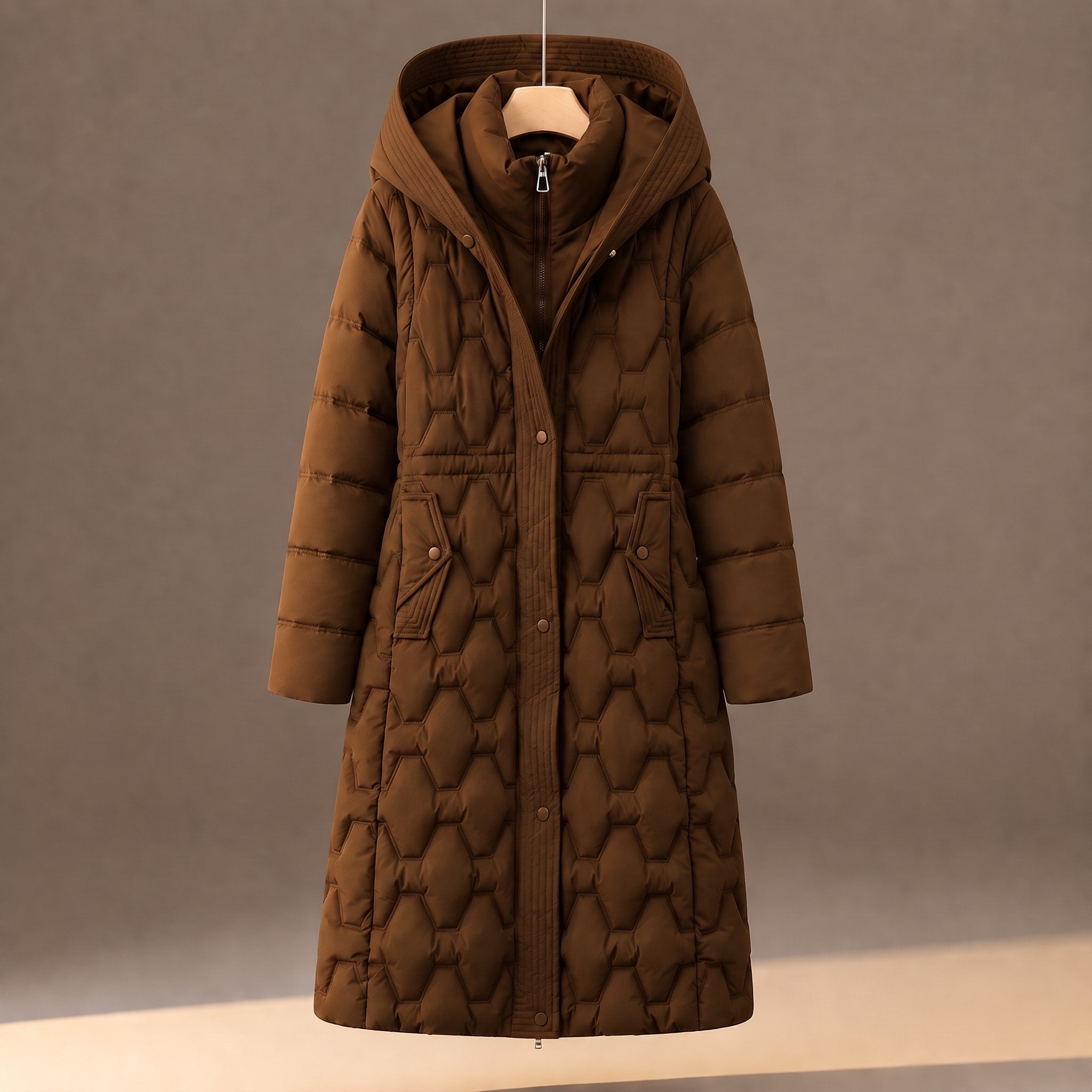 Charlotte - Women's Hooded Longline Puffer Coat with Quilted Panels