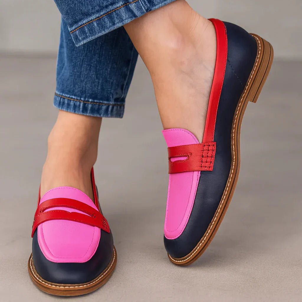 Daisy - Women's Colour Block Penny Loafers - Shoes - Pink - Davies & Cooper
