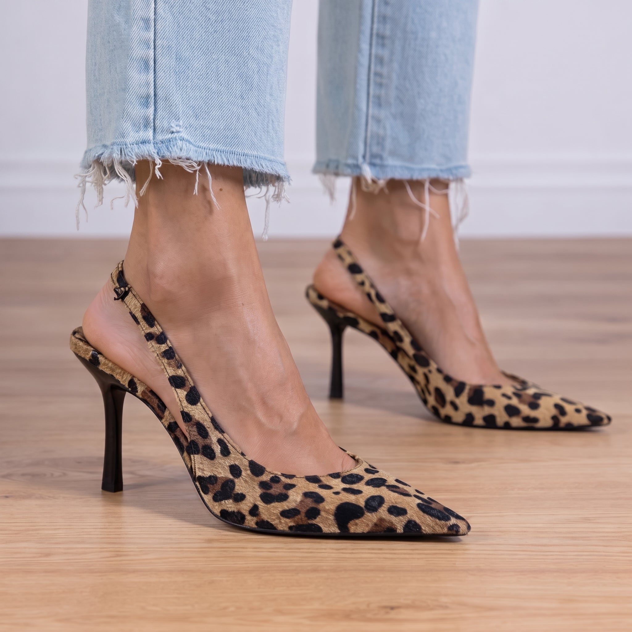 Daisy – Women's Leopard Print Stiletto Heel Slingback Pumps - Heels - Brown - Davies & Cooper