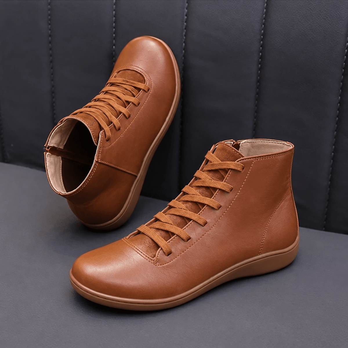 Daisy - Women's Orthopaedic Lace-Up Ankle Boots with Zip Closure - Boots - Brown - Davies & Cooper