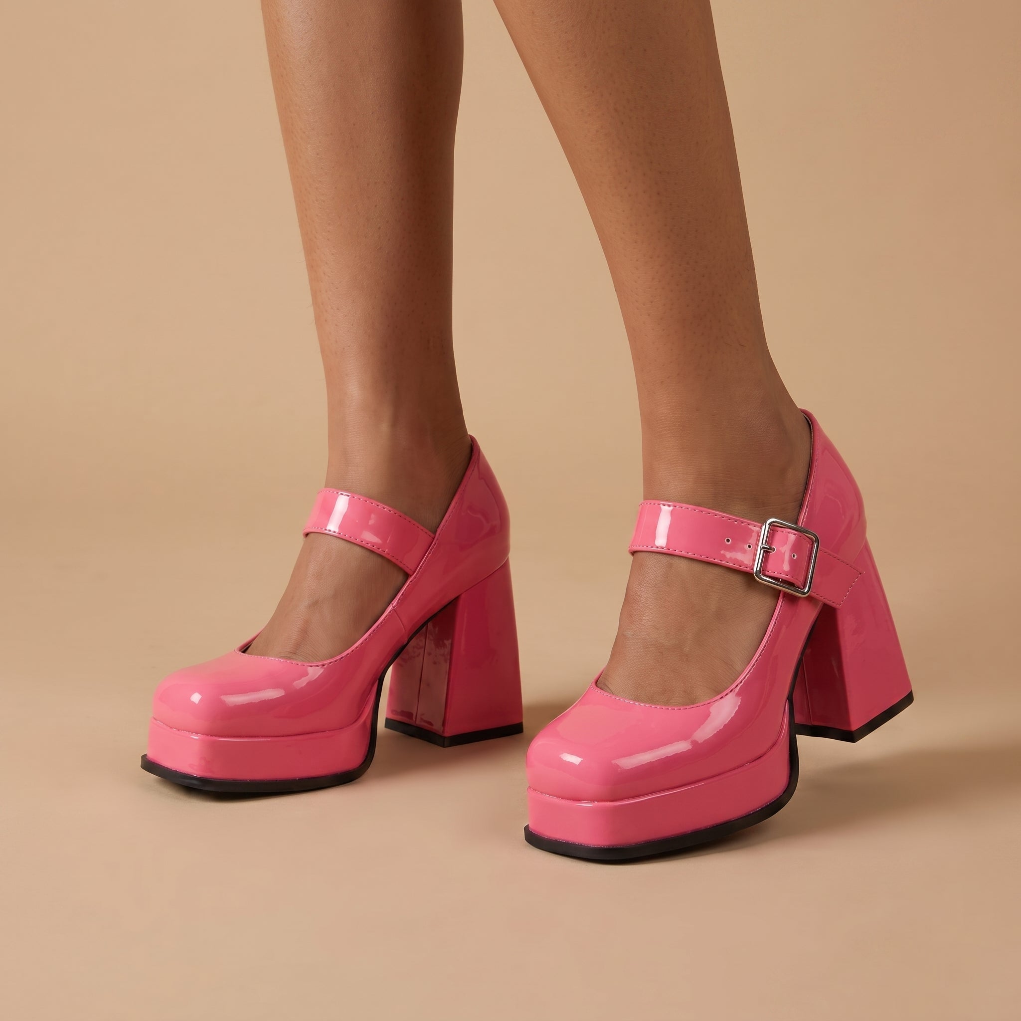 Daisy - Women's Platform Block Heel Mary Jane Pumps - Heels - Pink - Davies & Cooper