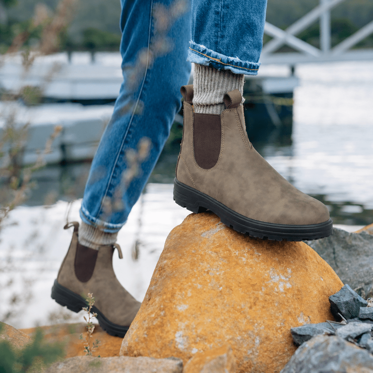 Daisy - Women's Slip-On Chelsea Boots with Elastic Gusset Pull Tabs - Boots - Brown - Davies & Cooper