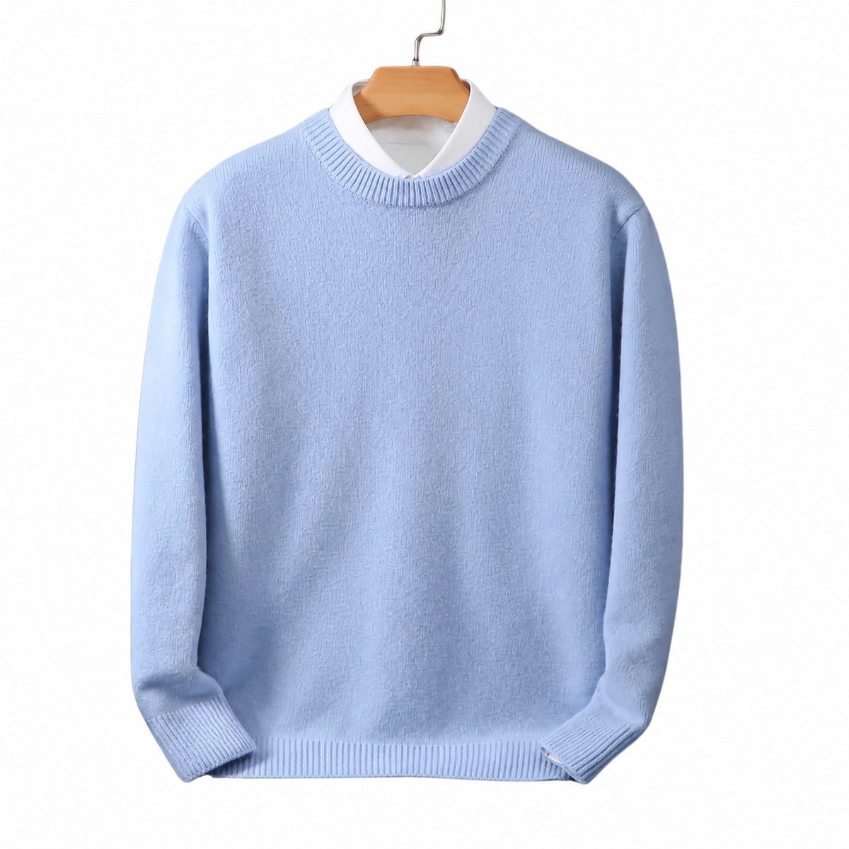 Daniel - Men's Mock Neck Layered Knit Jumper with Contrast Collar - Sweaters - Light Blue - Davies & Cooper