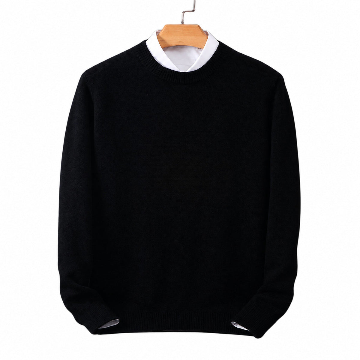 Daniel - Men's Mock Neck Layered Knit Jumper with Contrast Collar - Sweaters - Black - Davies & Cooper