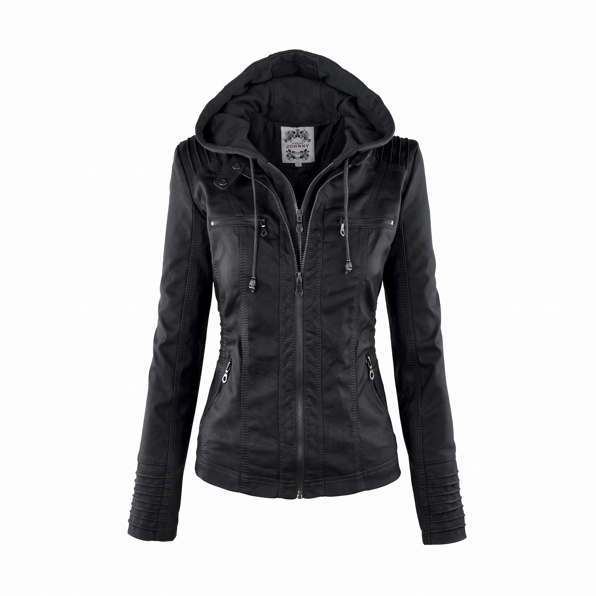 Isabella - Women's Detachable Hood Biker Jacket with Zip Pockets