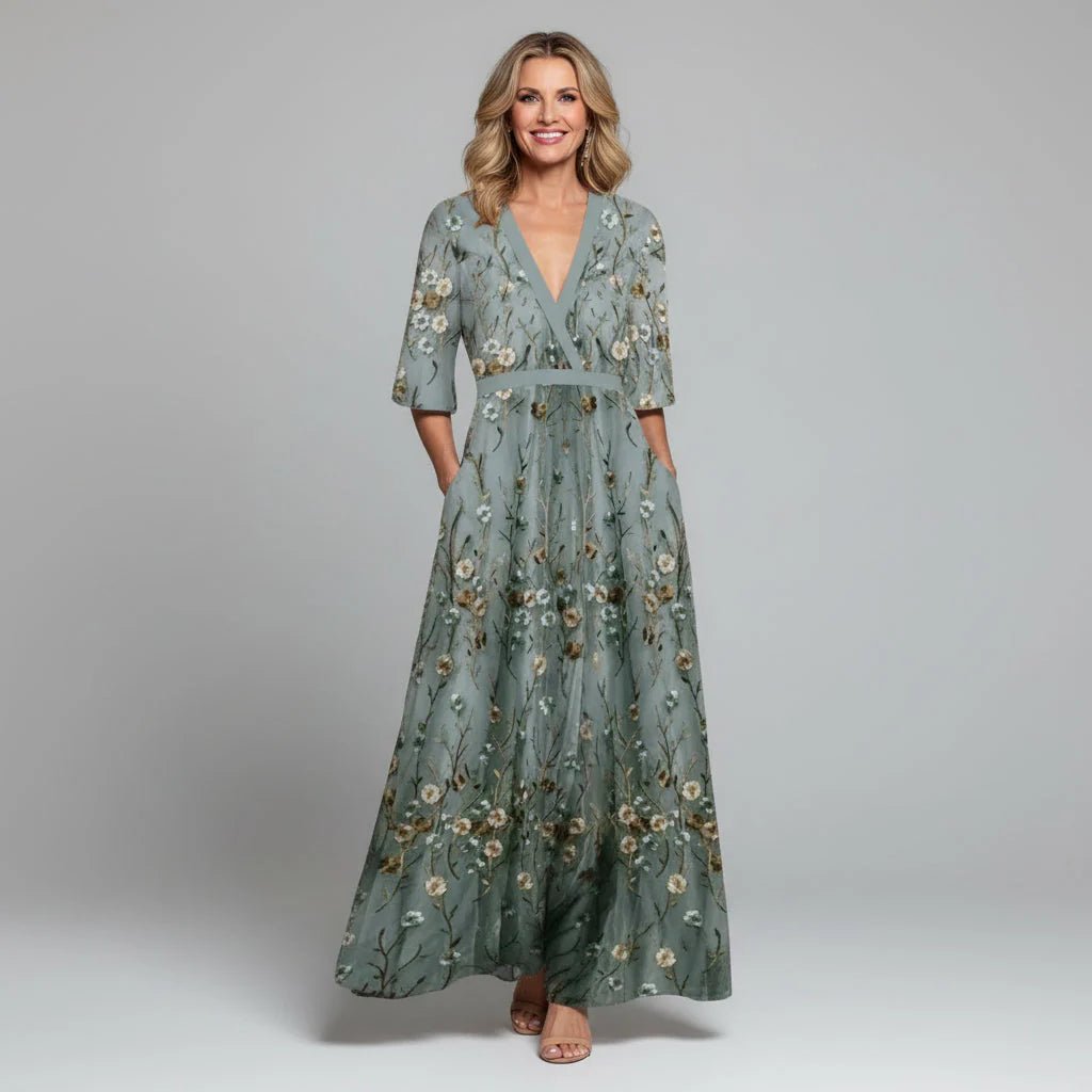 Clara - Women's Wedding Guest Floral V-Neck Maxi Dress