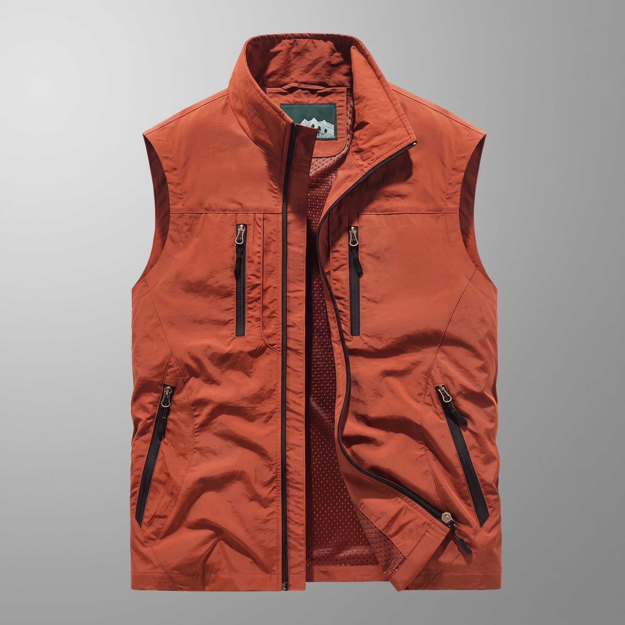 Dieter - Men's Multi-Zip Pockets Gilet with Stand Collar - Vests - Orange - Davies & Cooper