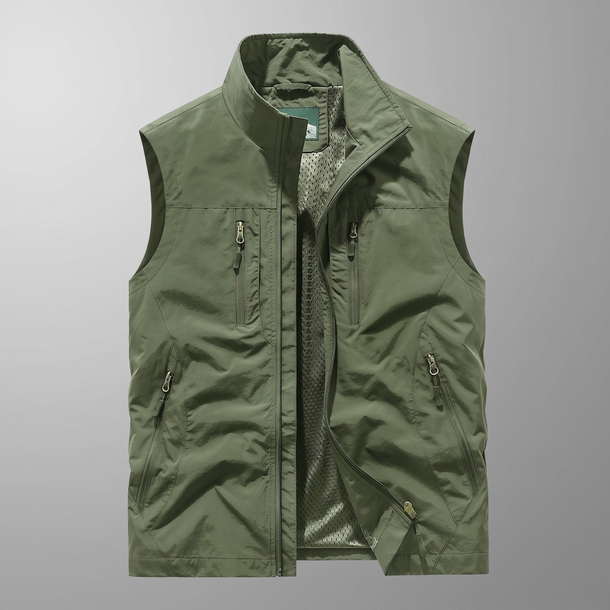 Dieter - Men's Multi-Zip Pockets Gilet with Stand Collar - Vests - Green - Davies & Cooper