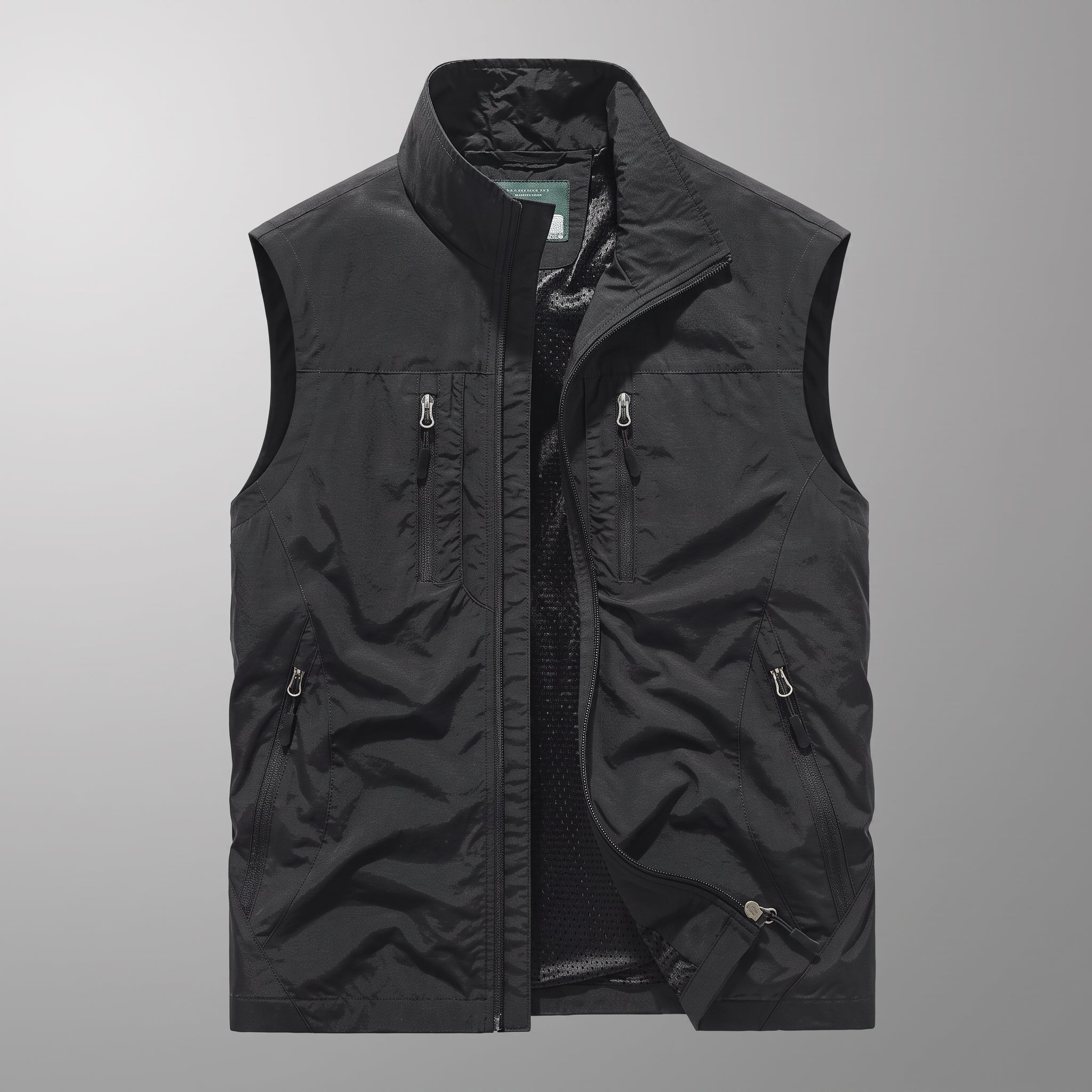 Dieter - Men's Multi-Zip Pockets Gilet with Stand Collar - Vests - Black - Davies & Cooper