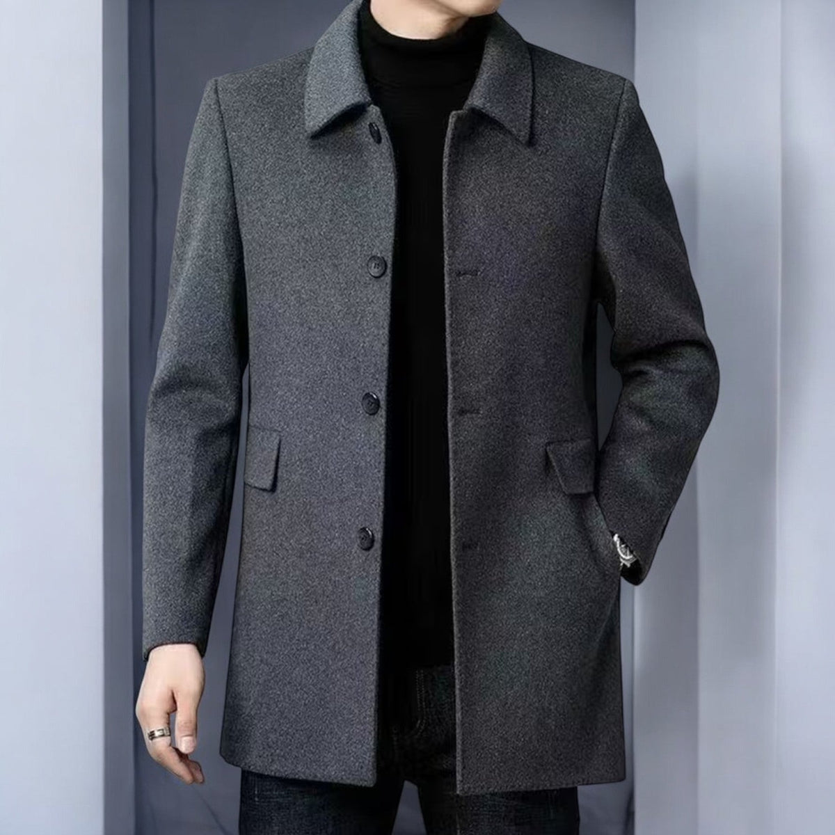 Eduard – Men's Coat Single-Breasted Winter - Coats - Grey - Davies & Cooper