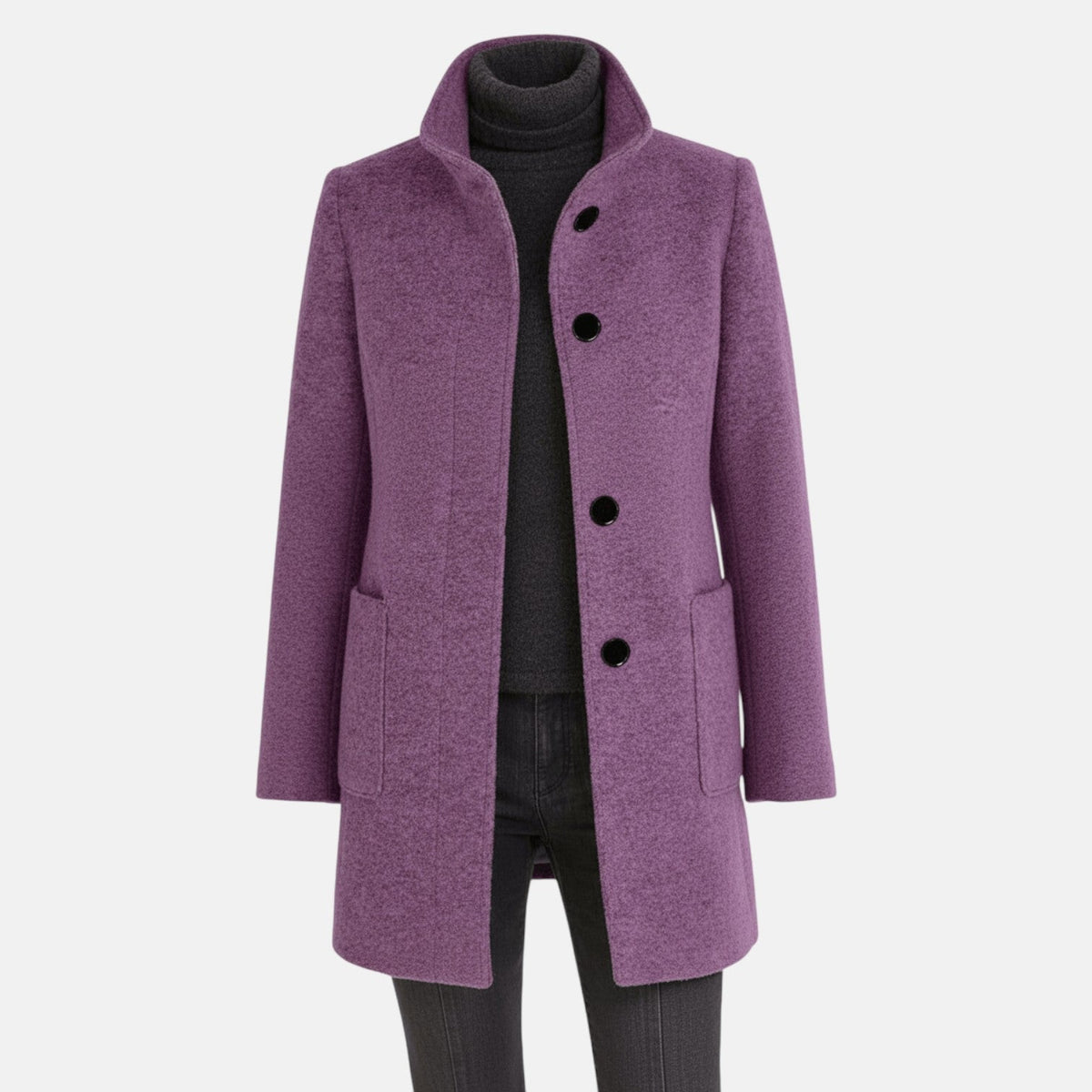 Elara – Women's Coat with Stand-Up Collar and Pockets - Coats - Purple - Davies & Cooper