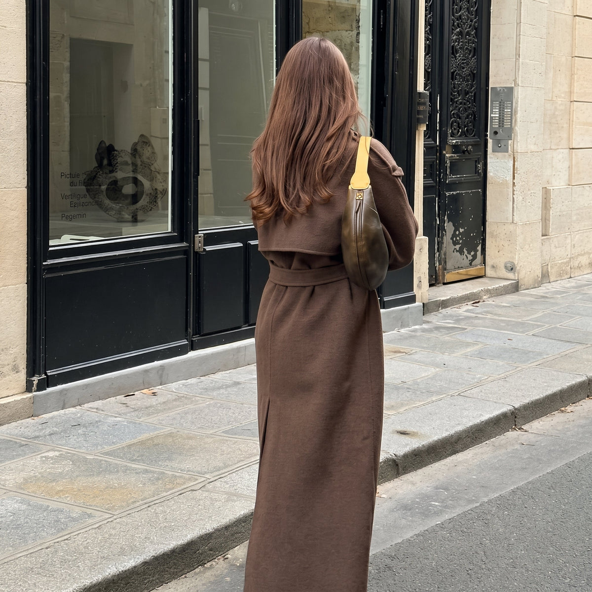 Eleanor - Women's Double-Breasted Longline Wool-Look Trench Coat with Tie Belt - Coats & Jackets - Brown - Davies & Cooper