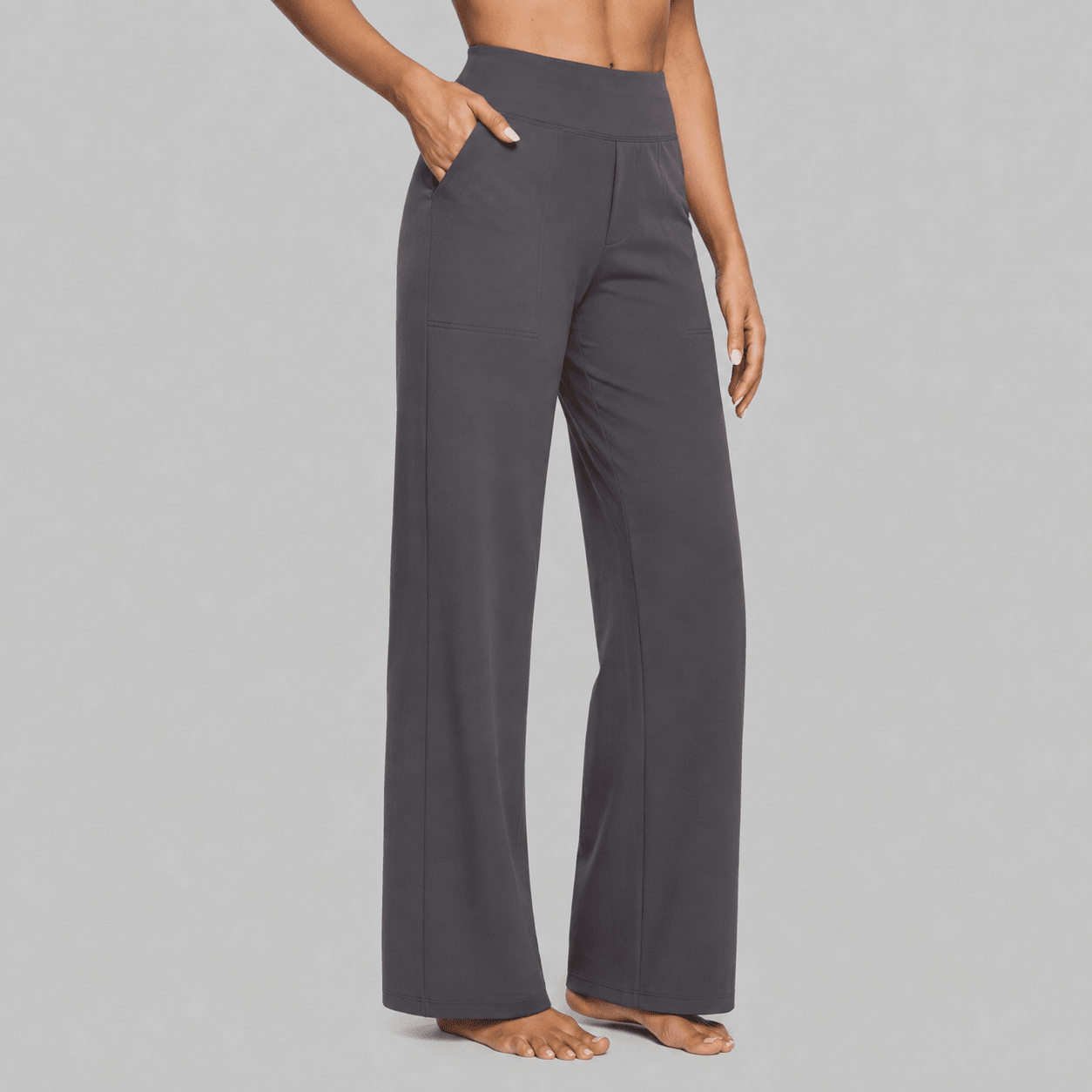 Eleanor - Women's High-Waisted Wide-Leg Trousers with Pockets - Trousers - Grey - Davies & Cooper