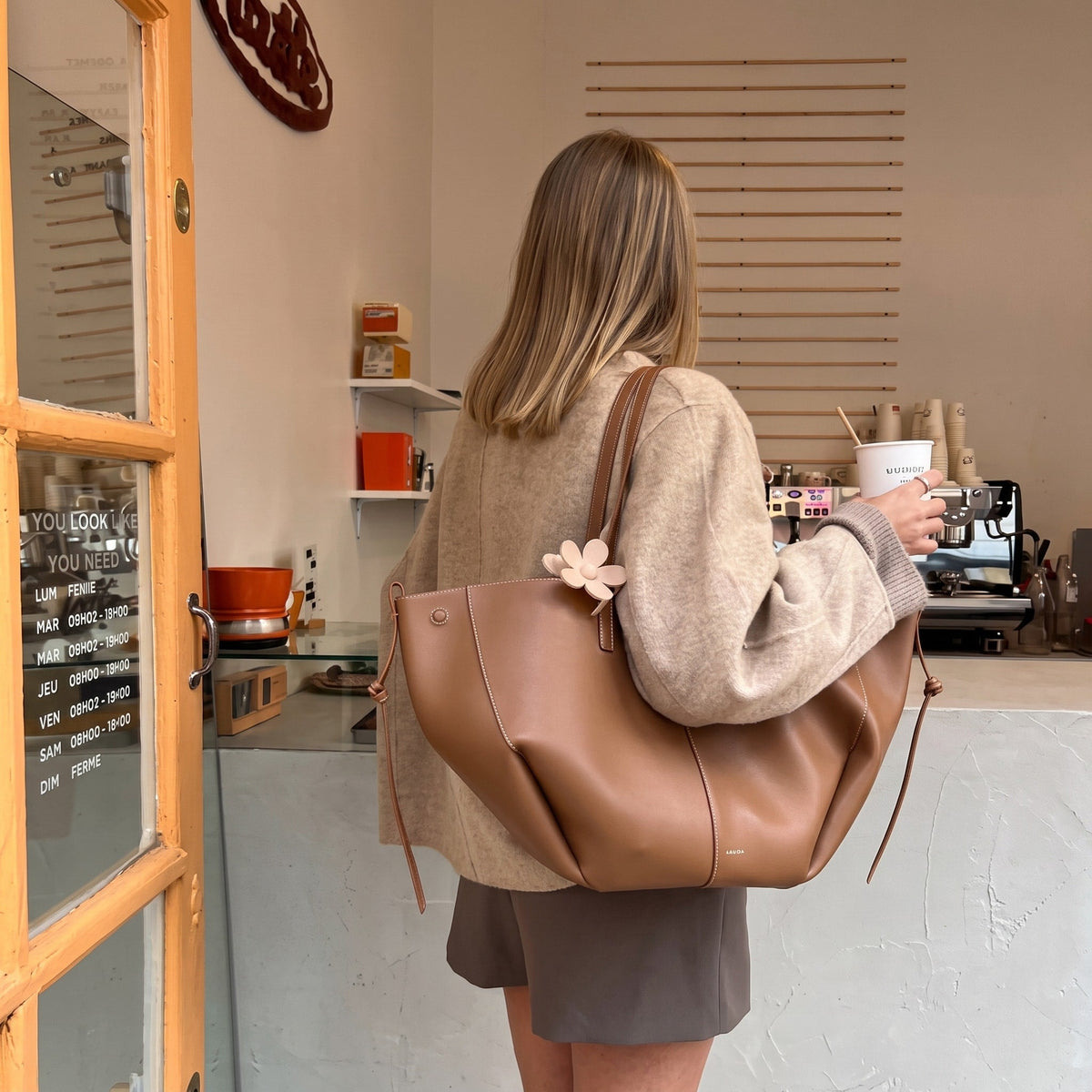 Eleanor - Women's Leather Tote Bag with Double Handles and Open Top - Tote Bags - Brown - Davies & Cooper