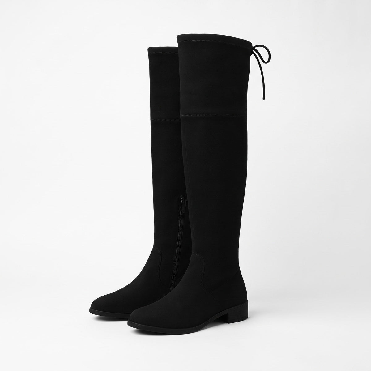 Eleanor - Women's Over-the-Knee Boots with Side Zip and Tie Detail - Boots - Black - Davies & Cooper