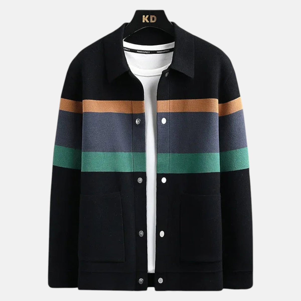 Elias – Men's Cardigan with Double Front Pockets and Button Closure - Cardigans - Green - Davies & Cooper