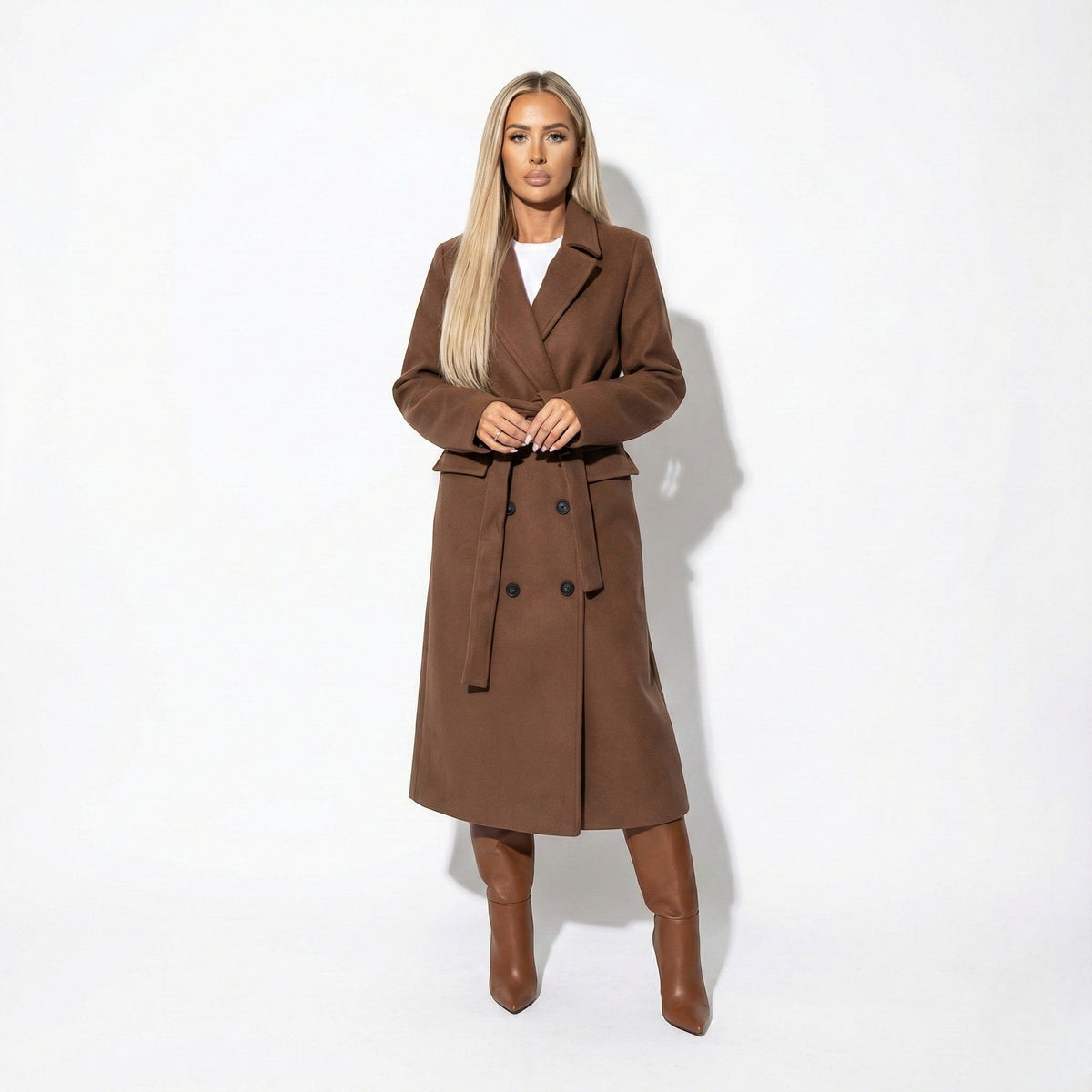 Elise – Women's Long Lapel Coat - Overcoats - Brown - Davies & Cooper