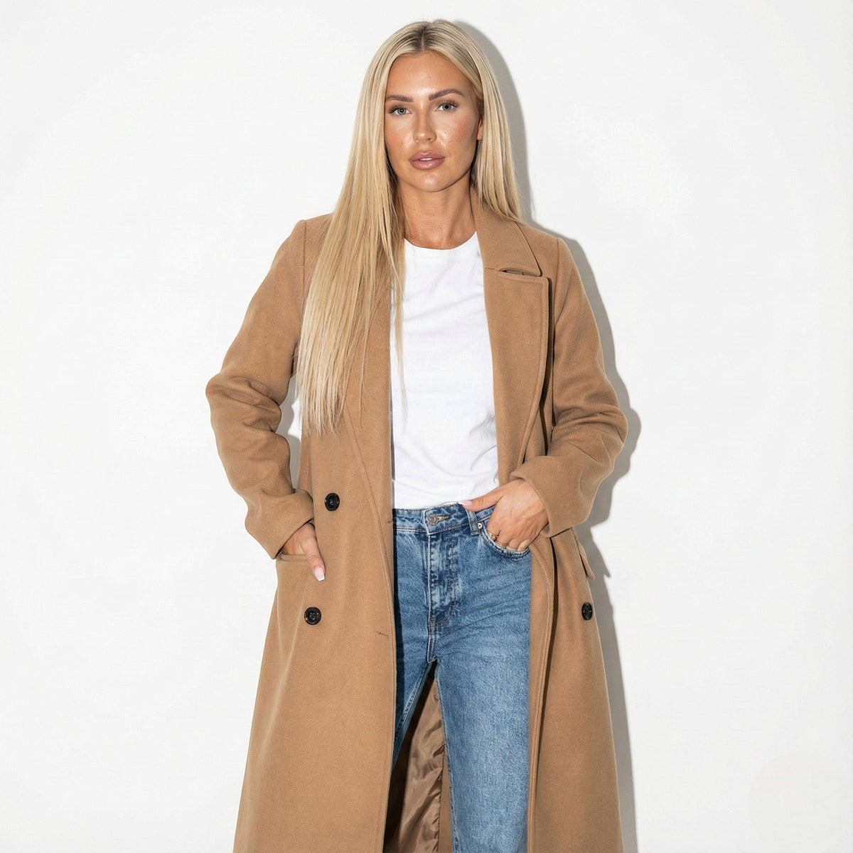 Elise – Women's Long Lapel Coat - Overcoats - Light Brown - Davies & Cooper
