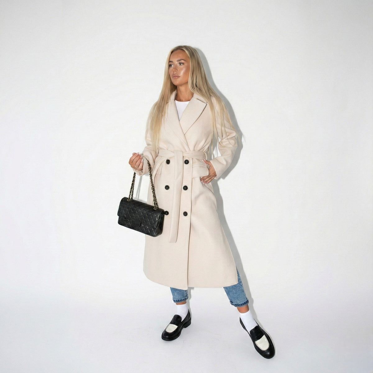 Elise – Women's Long Lapel Coat - Overcoats - White - Davies & Cooper