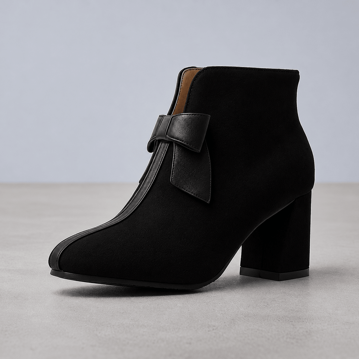 Eliza - Women's Block Heel Ankle Boots with Bow Detail - Boots - Black - Davies & Cooper