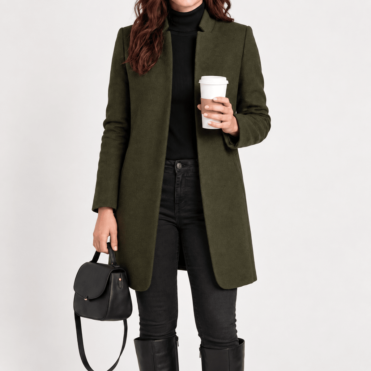 Eliza - Women's Tailored Longline Overcoat with Notch Lapel - Overcoats - Dark Green - Davies & Cooper