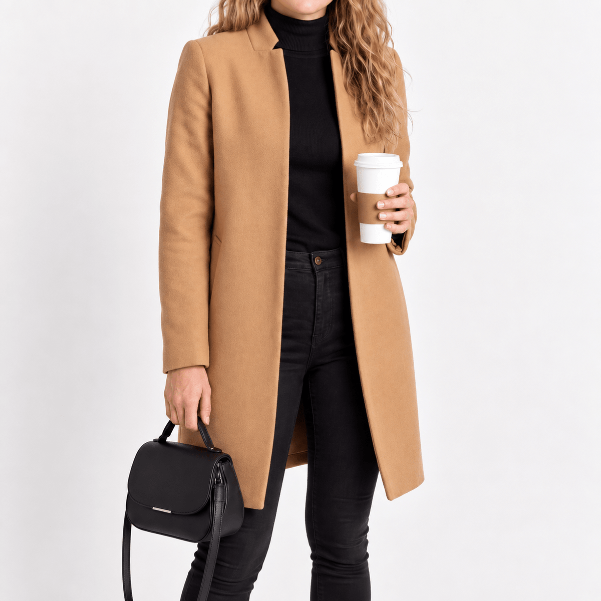 Eliza - Women's Tailored Longline Overcoat with Notch Lapel - Overcoats - Khaki - Davies & Cooper