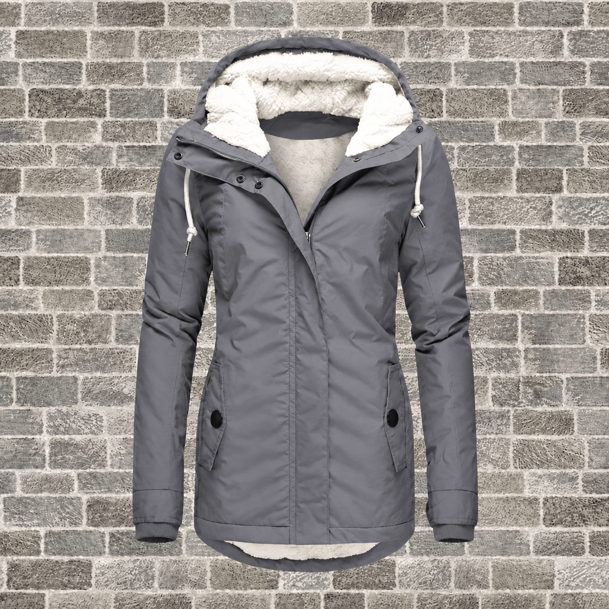 Elsie - Women's Hooded Parka Jacket with Faux Fur Lining and Quilted Pockets - Coats & Jackets - Grey - Davies & Cooper