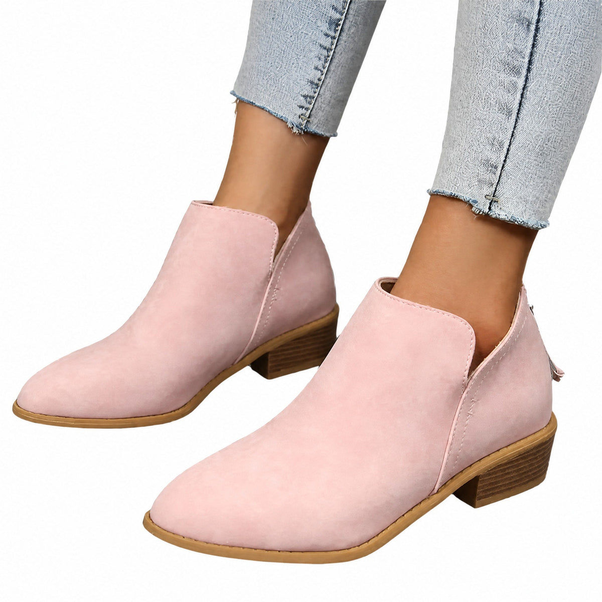 Emily - Women's Block Heel Ankle Boots with Side Cut-Out Detail and Zip Closure - Boots - Pink - Davies & Cooper