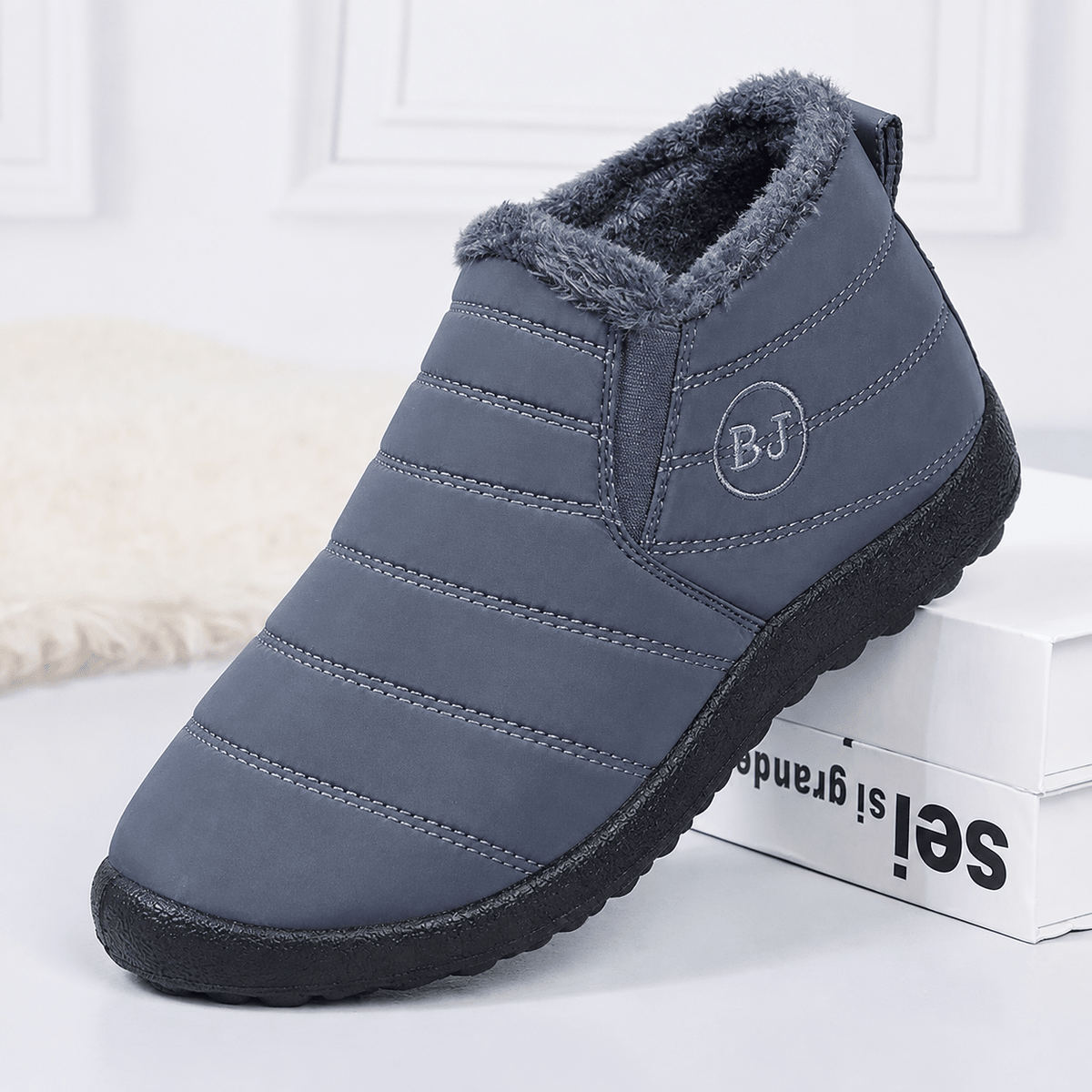 Emily - Women's Warm Faux Fur Lined Slip-On Ankle Boots for Winter - Boots - Grey - Davies & Cooper