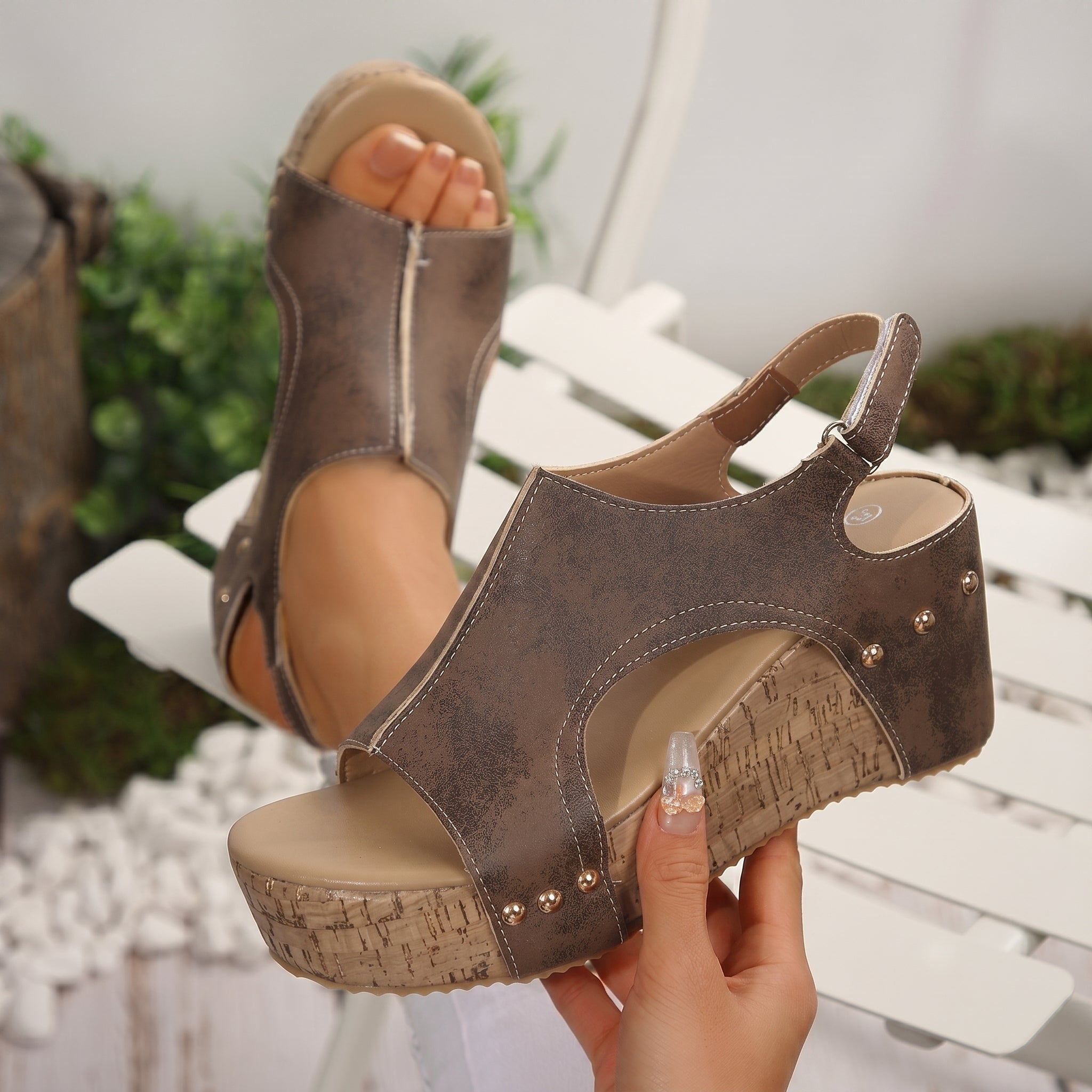 Emma - Women's Summer Cork Wedge Sandals - Sandal - Khaki - Davies & Cooper