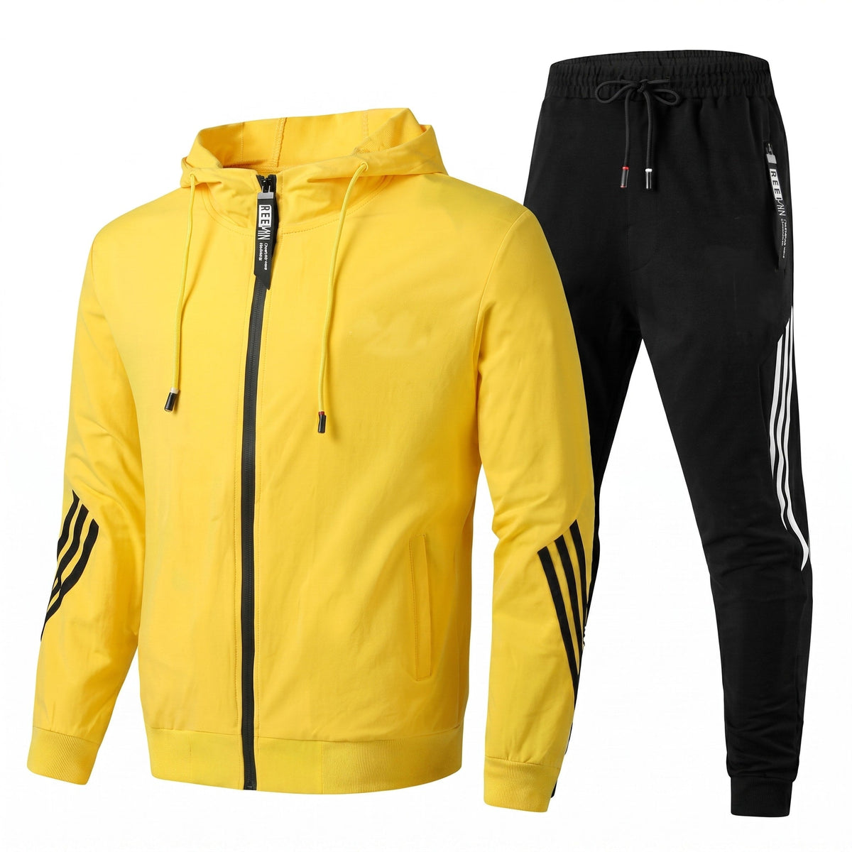 Etienne - Men's Hooded Zip-Up Tracksuit with Side Stripe Detail - Outfit Sets - Yellow - Davies & Cooper