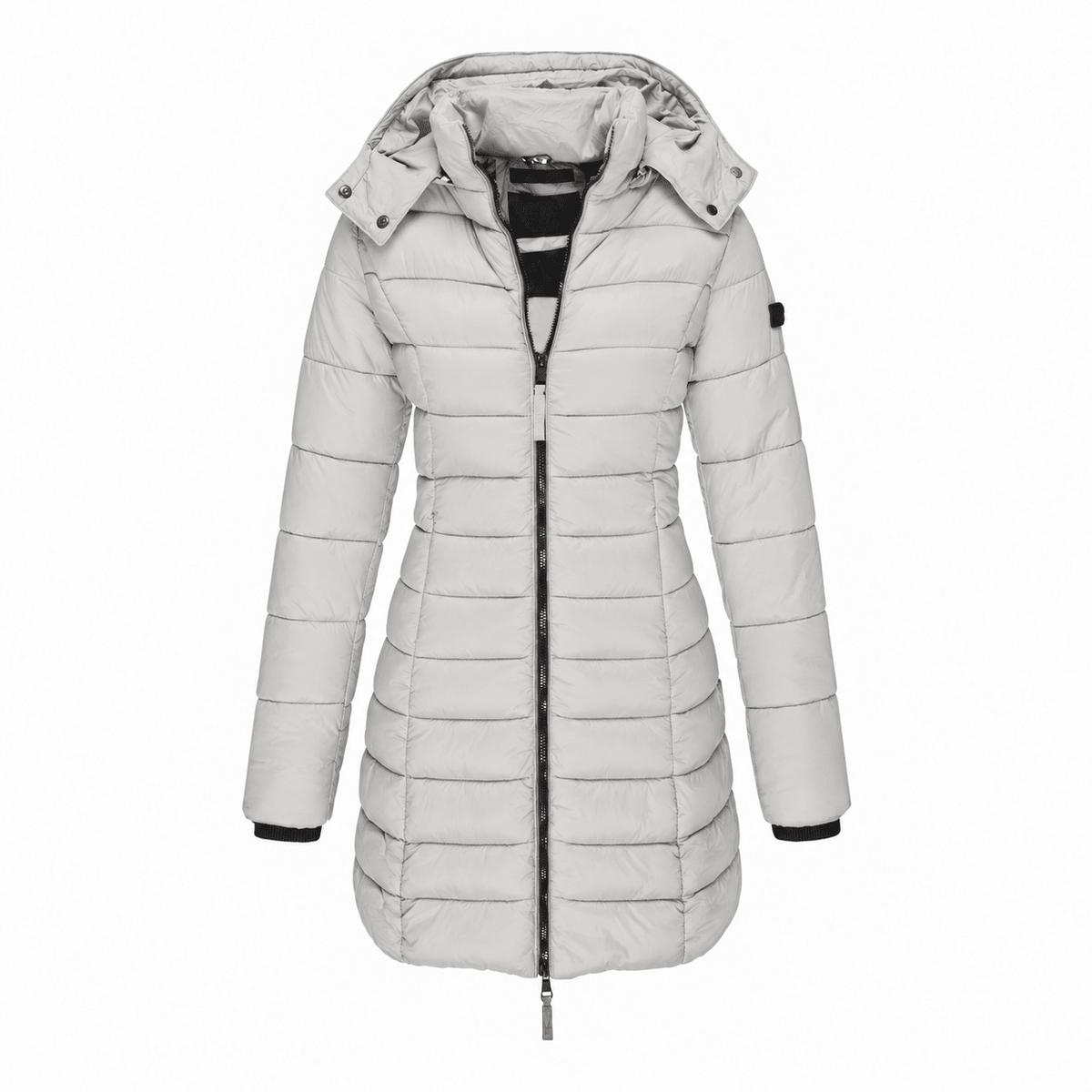 Evelyn - Women's Hooded Longline Quilted Parka Jacket with Drawstring Hem - Parka Jacket - Grey - Davies & Cooper