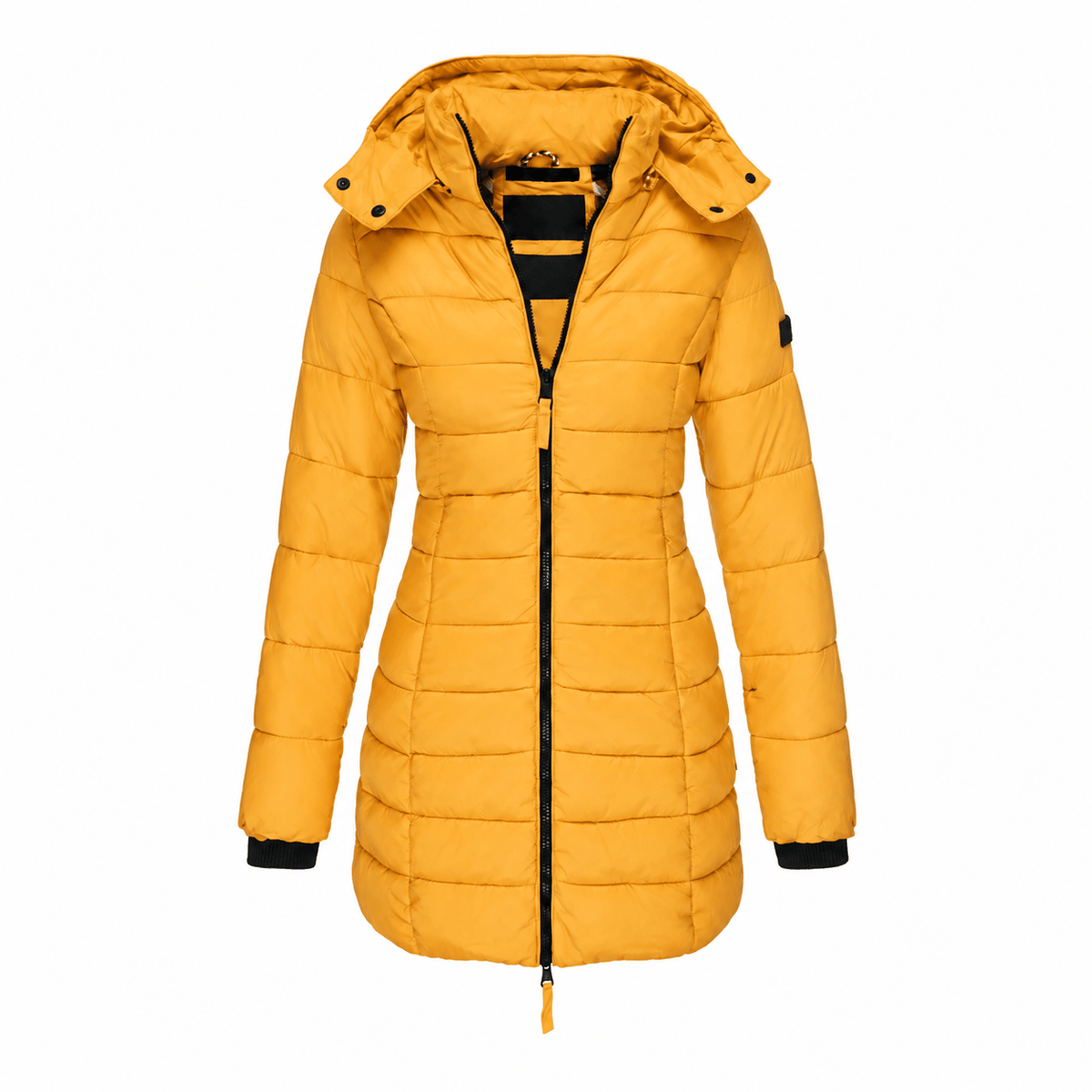 Evelyn - Women's Hooded Longline Quilted Parka Jacket with Drawstring Hem - Parka Jacket - Yellow - Davies & Cooper