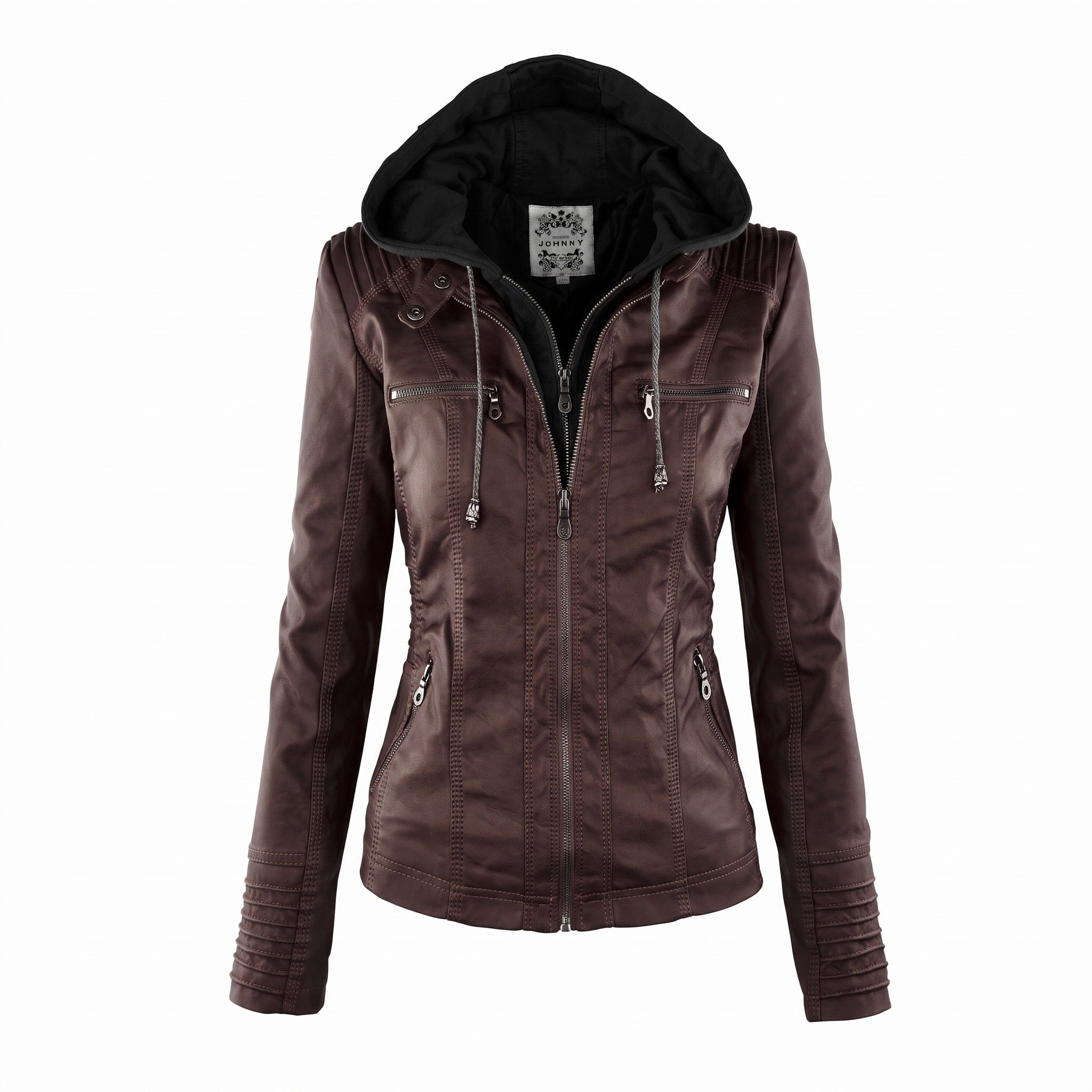 Isabella - Women's Detachable Hood Biker Jacket with Zip Pockets