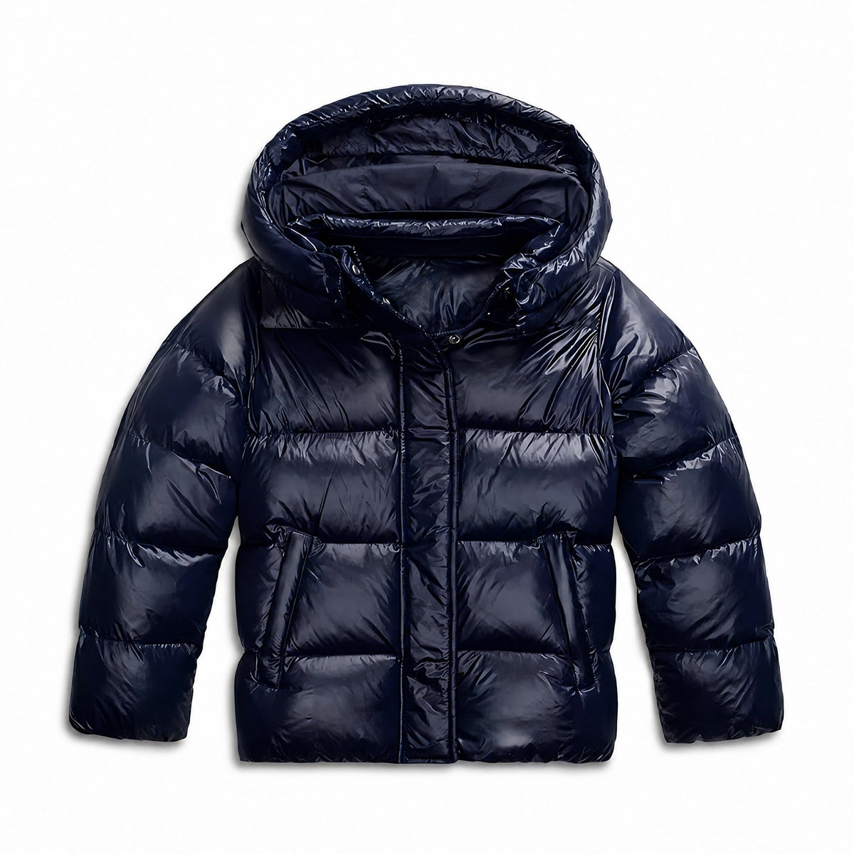 Fleur - Women's Quilted Hooded Puffer Jacket with Zip and Snap Closure - Puffer Jackets - Blue - Davies & Cooper