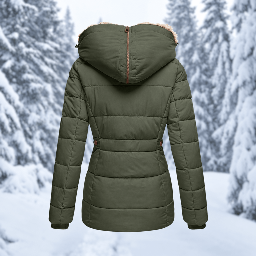 Florence - Women's Faux Fur Hood Quilted Parka with Zip Pockets - Coats & Jackets - Green - Davies & Cooper