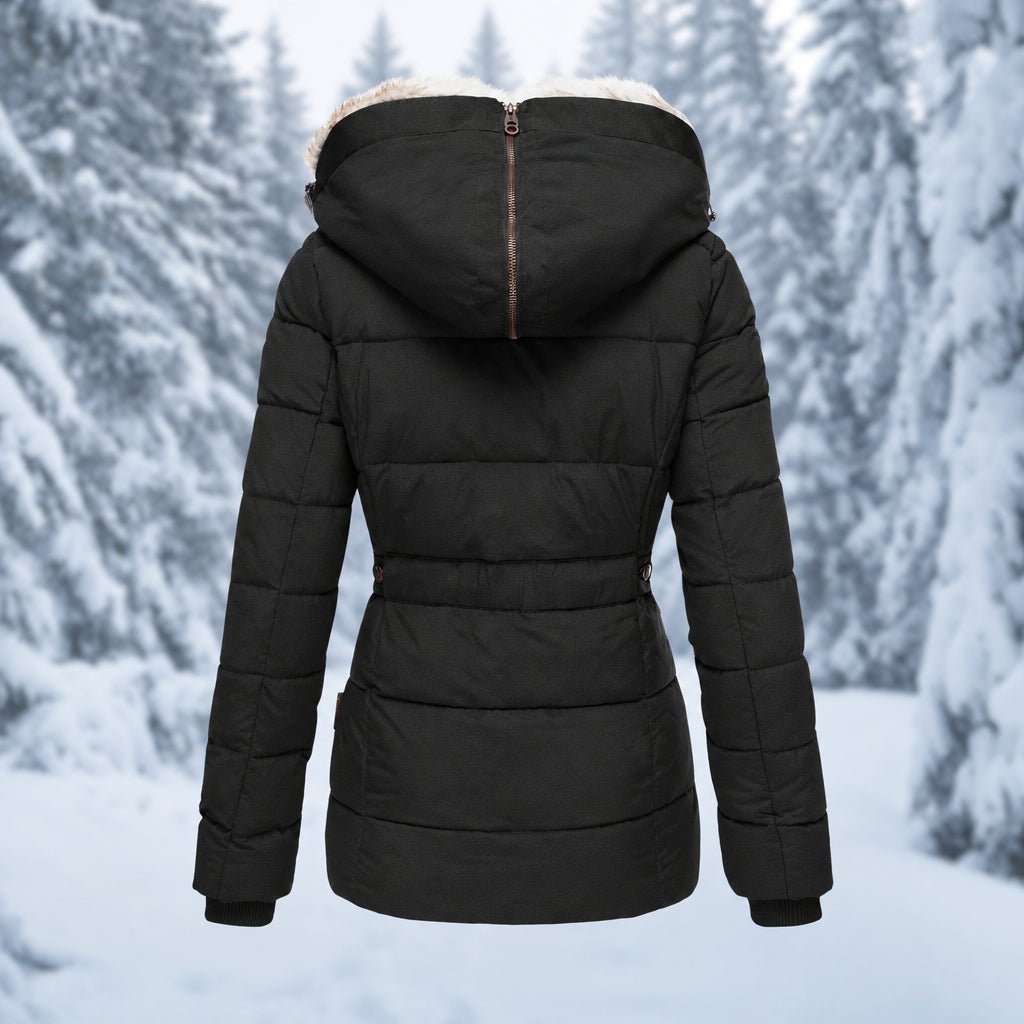 Florence - Women's Faux Fur Hood Quilted Parka with Zip Pockets - Coats & Jackets - Black - Davies & Cooper