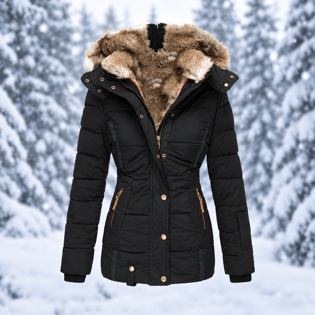 Florence - Women's Faux Fur Hood Quilted Parka with Zip Pockets - Coats & Jackets - Black - Davies & Cooper