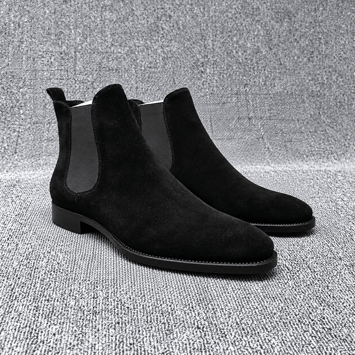 Freddie - Men's Suede Chelsea Boots with Stacked Heel - Boots - Black - Davies & Cooper