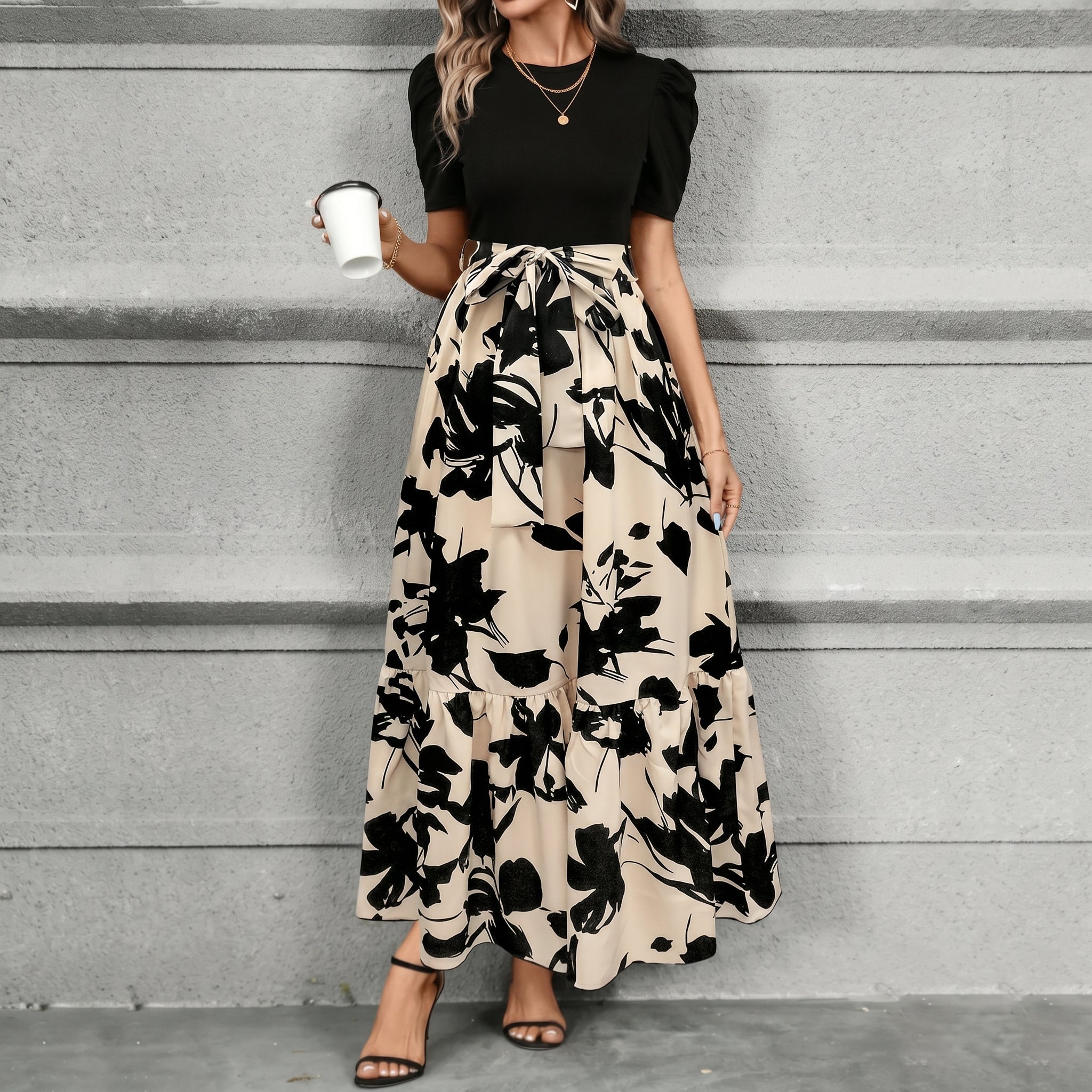 Freya - Women's High - Waisted Floral Print Maxi Skirt - Skirts - Beige - Davies & Cooper