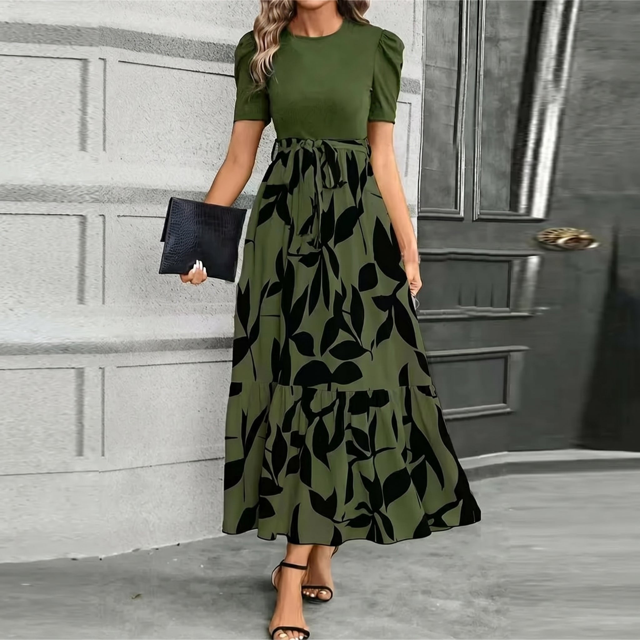 Freya - Women's High - Waisted Floral Print Maxi Skirt - Skirts - Green - Davies & Cooper